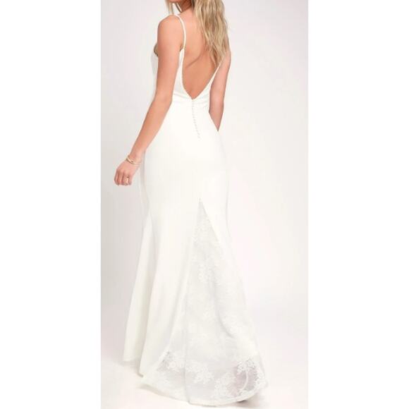 LULU'S Sz S Taliana White Lace Button Back Maxi Mermaid Wedding Dress NEW B169 - Picture 1 of 9